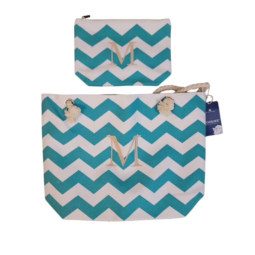 YooLife Womens Carry Tote and Small accessories Pouch letter M Beach‎ Bag